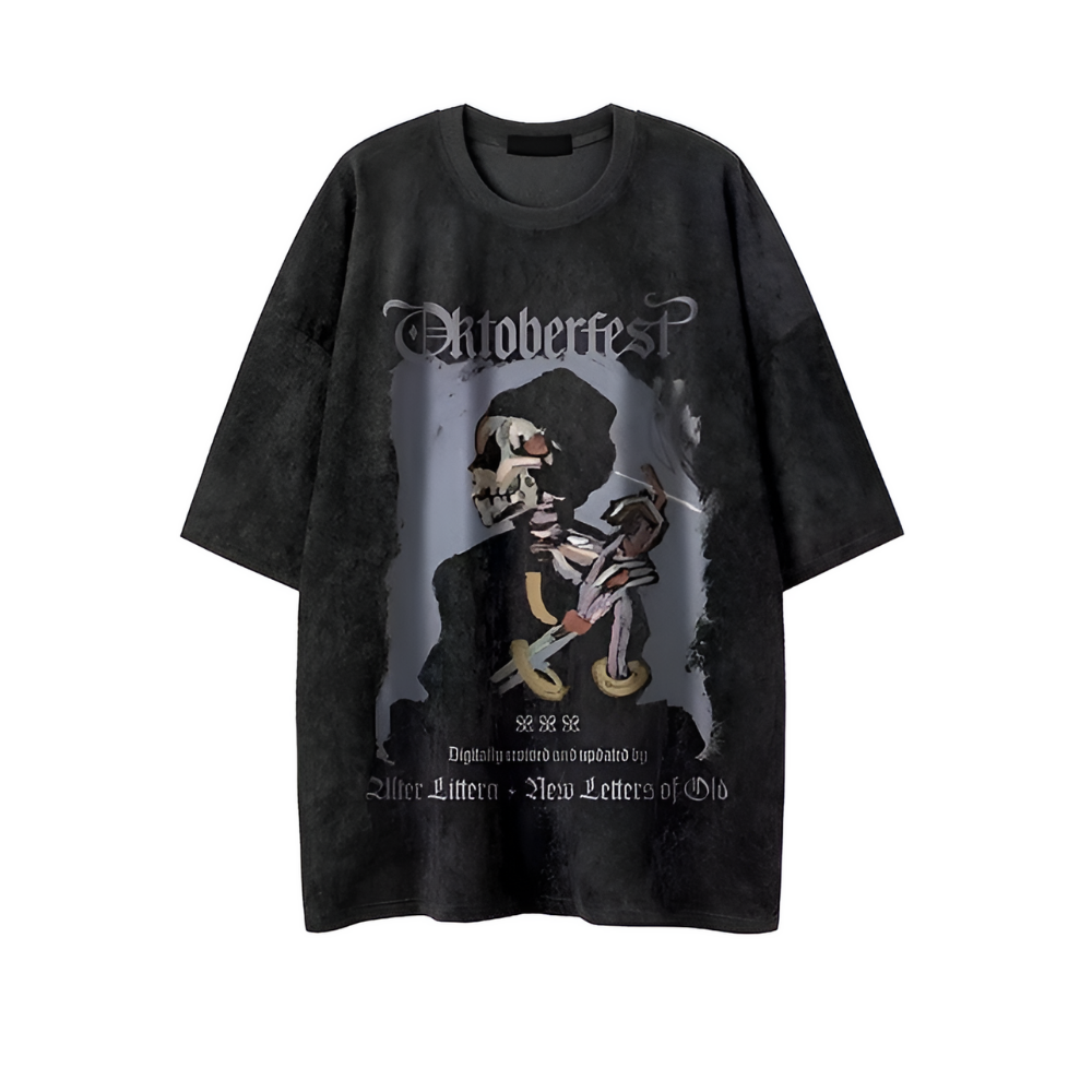American Skull Print Suede T-Shirt
