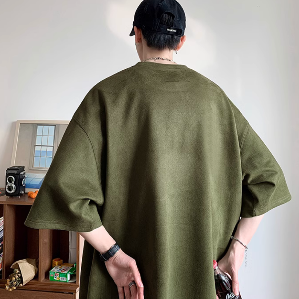 Vintage R Letter Suede T-shirt