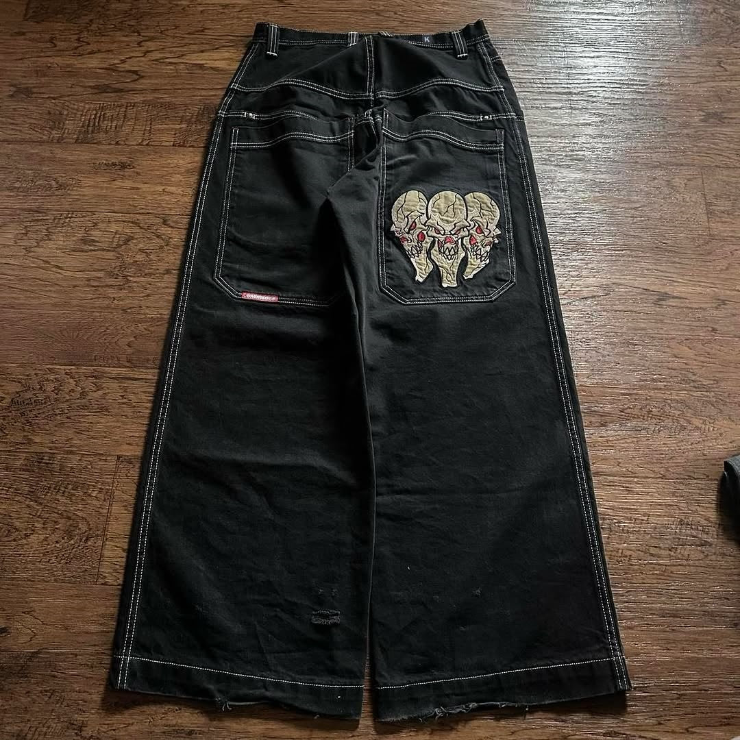 BAGGOUT Vintage Wash Loose Fit Triple Skulls Jeans