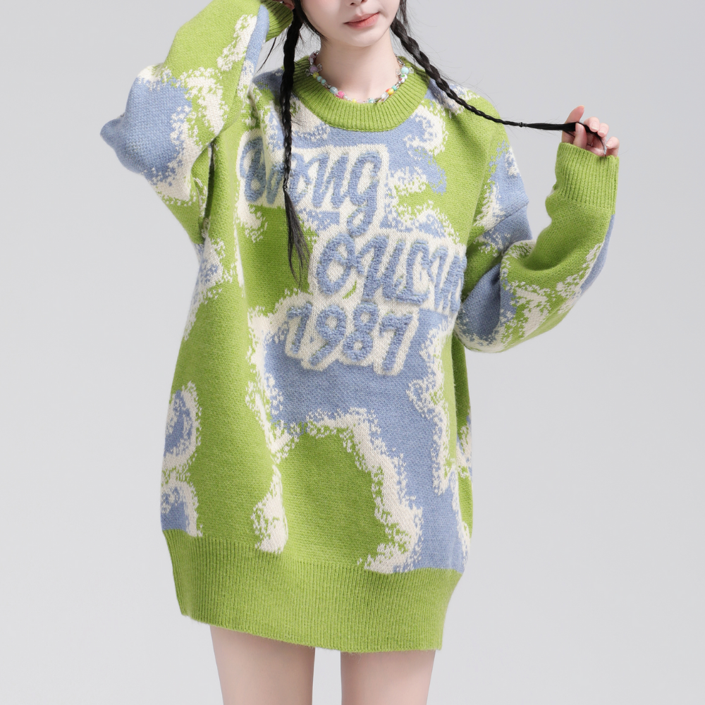 Urban Letter Flocked Contrast Sweater