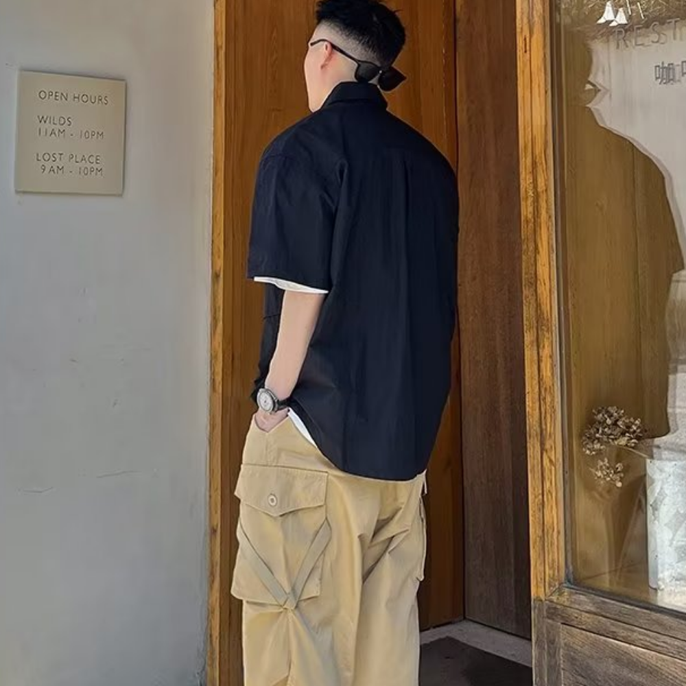 Japanese Solid Color Multi-Pocket Shirt