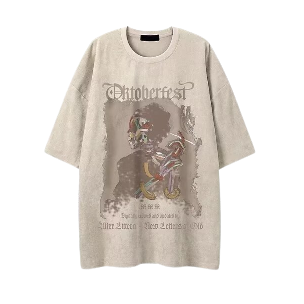 American Skull Print Suede T-Shirt