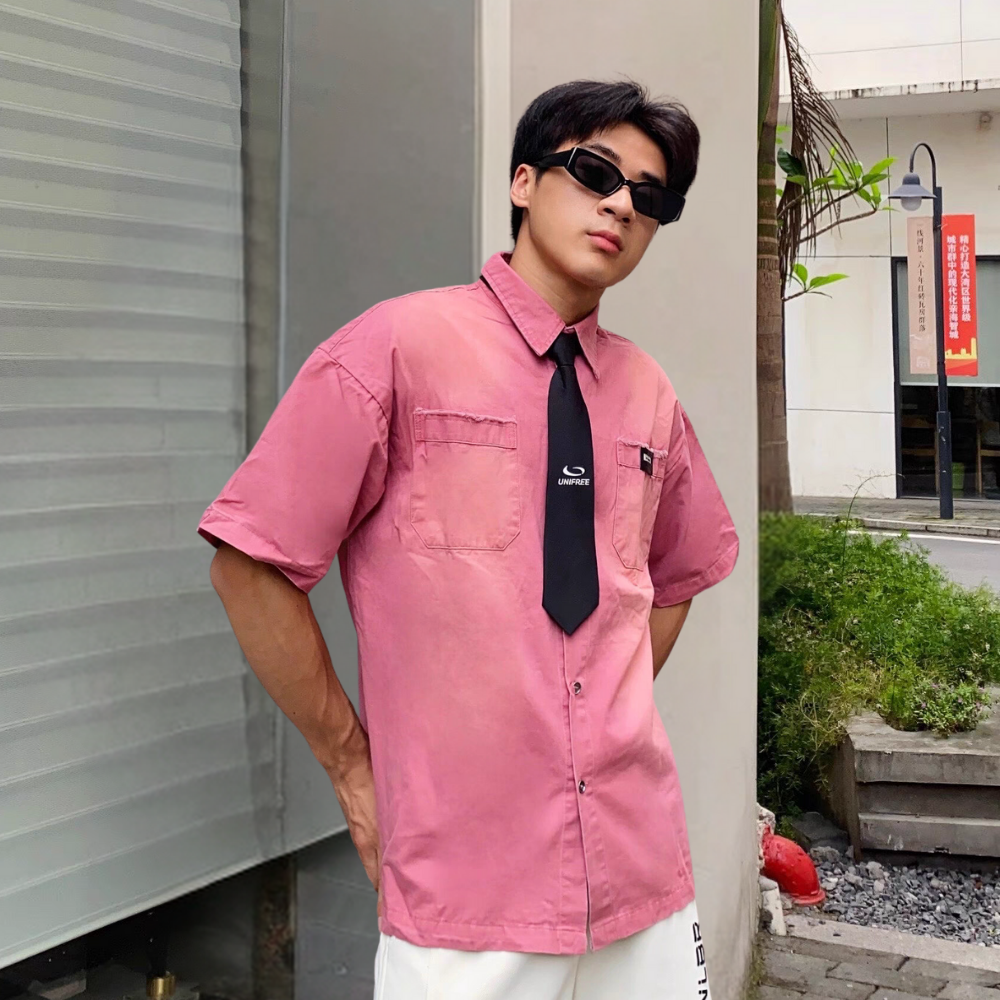 Retro Gradient Tie Denim Shirt