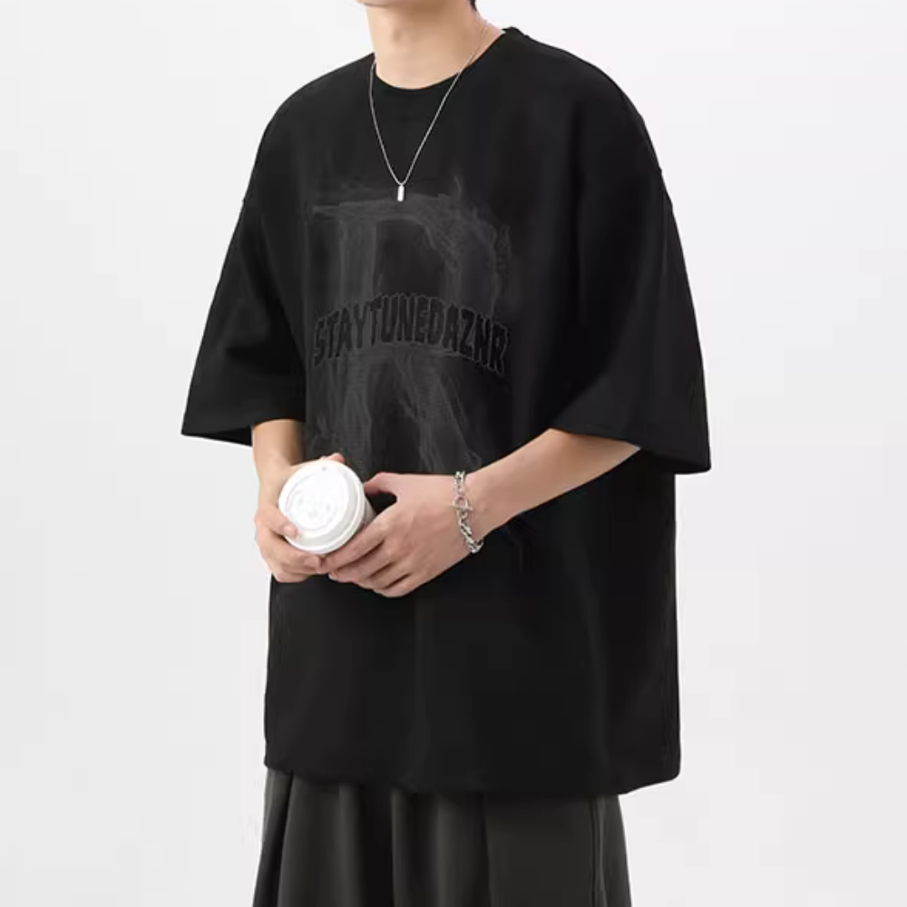 Vintage R Letter Suede T-shirt