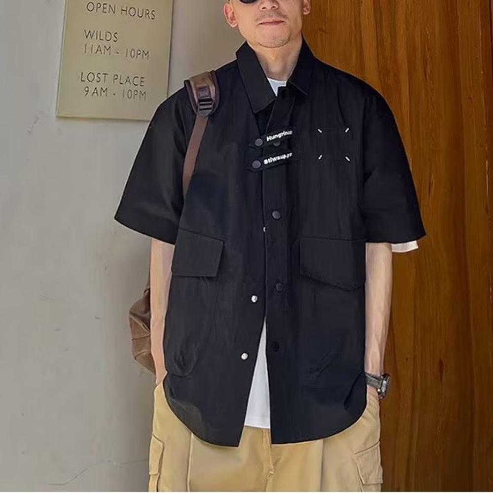 Japanese Solid Color Multi-Pocket Shirt