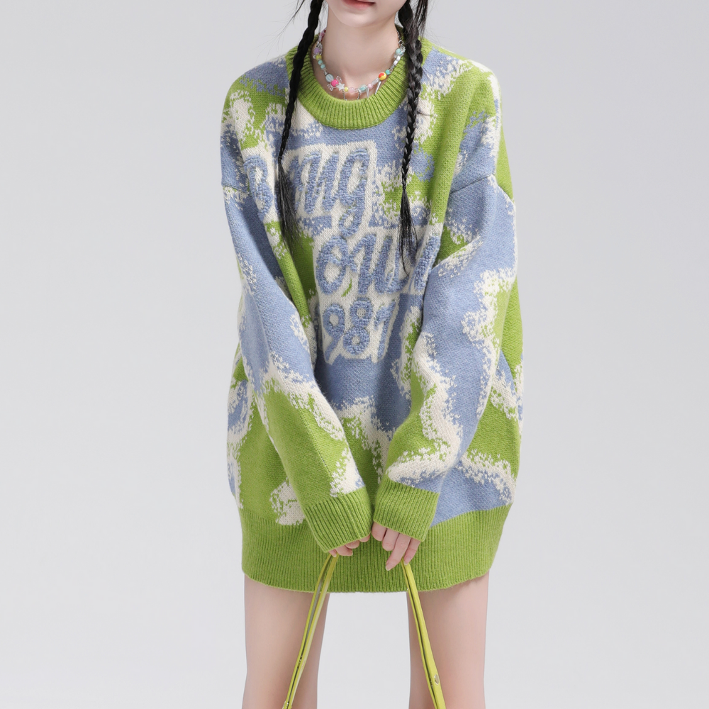 Urban Letter Flocked Contrast Sweater