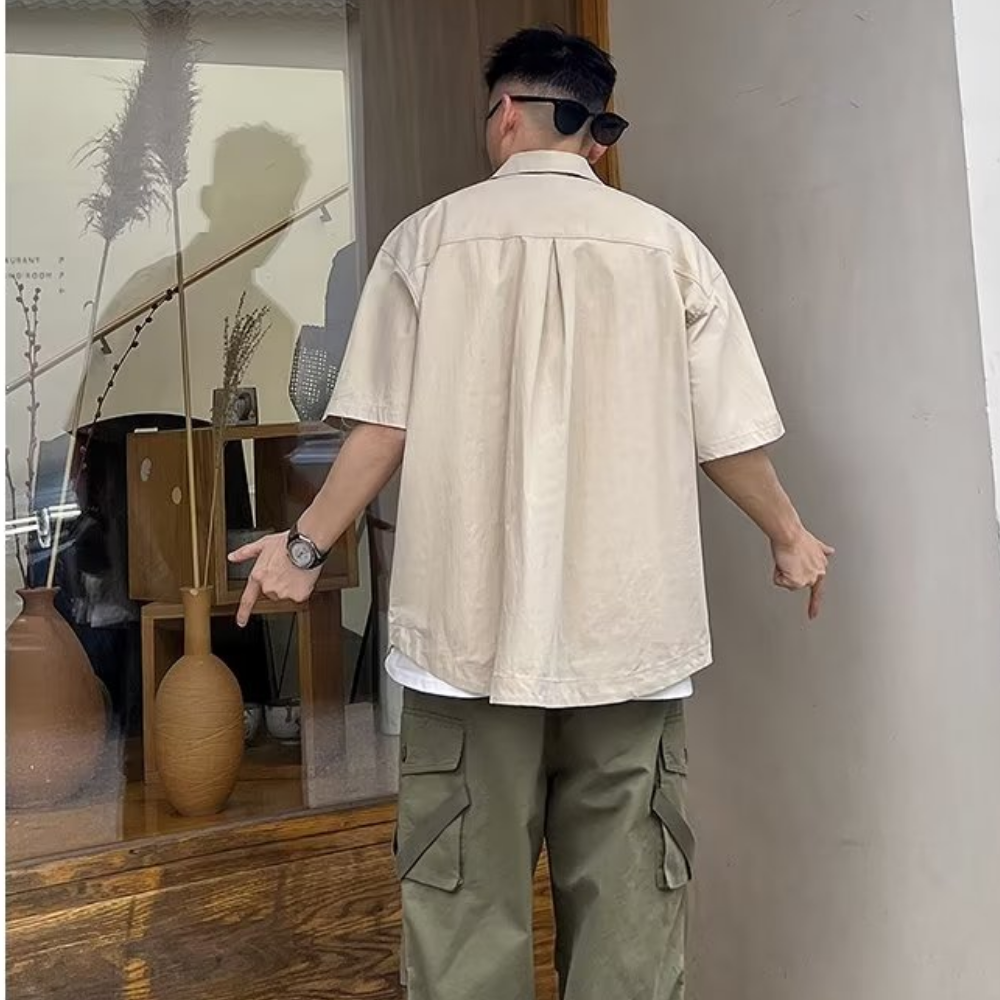 Japanese Solid Color Multi-Pocket Shirt