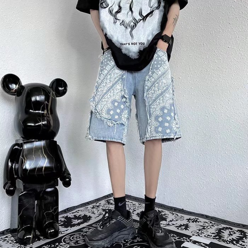 Street Cashew Panel Denim Shorts