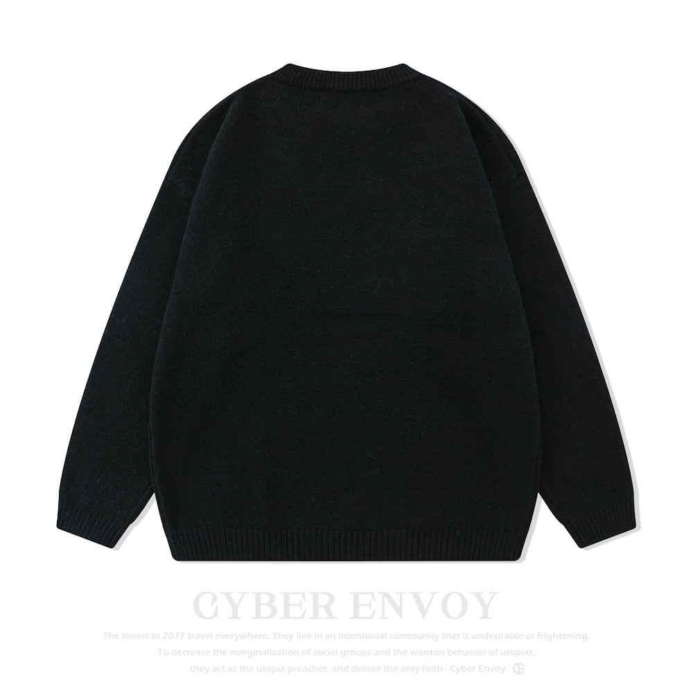 Cyber Envoy | Solid Color Star Zipper  Pullover Sweater