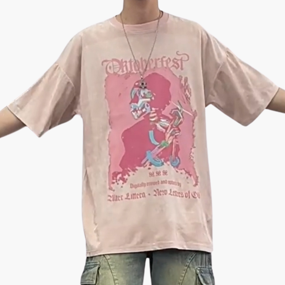 American Skull Print Suede T-Shirt