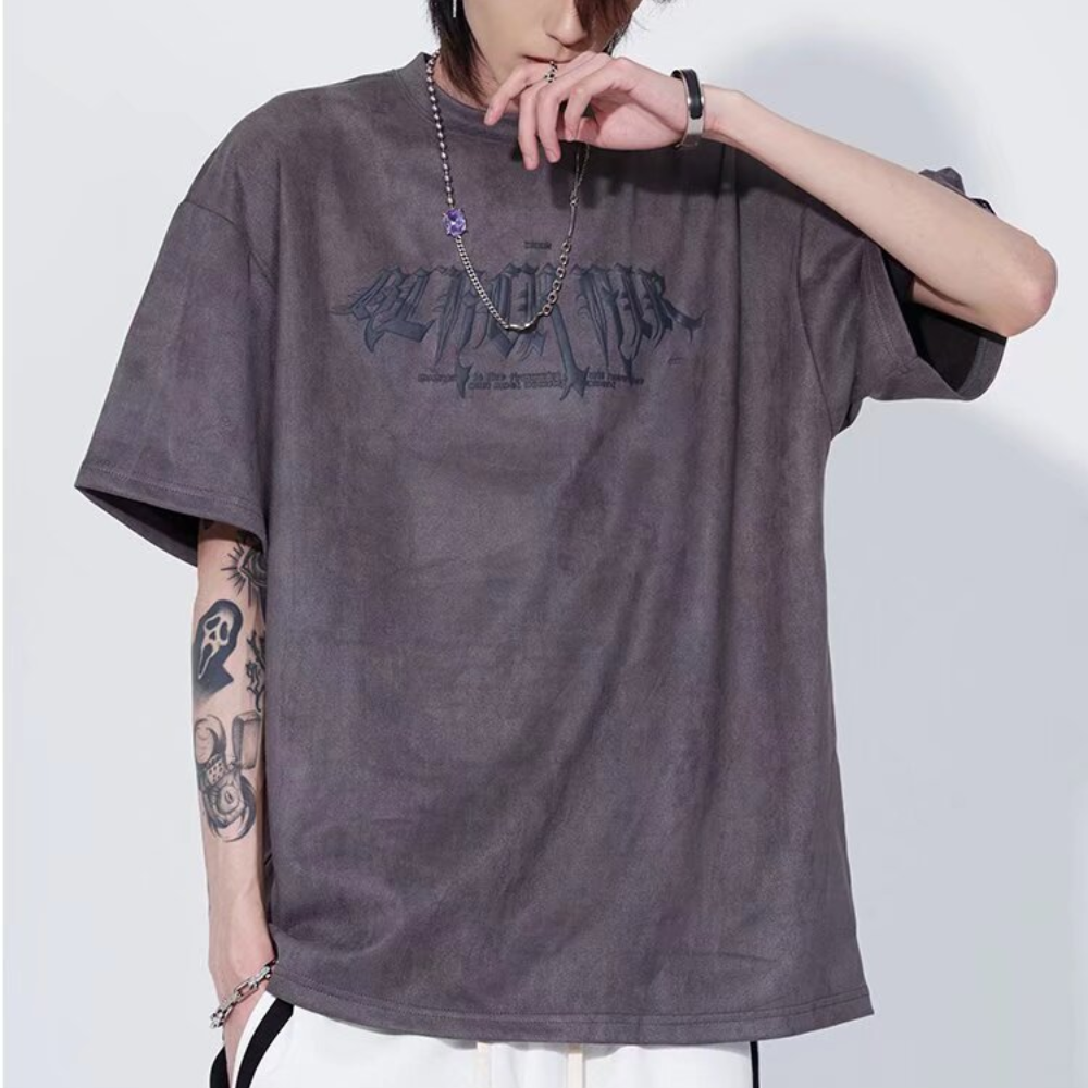 High Street Foamed Letters Suede T-Shirt
