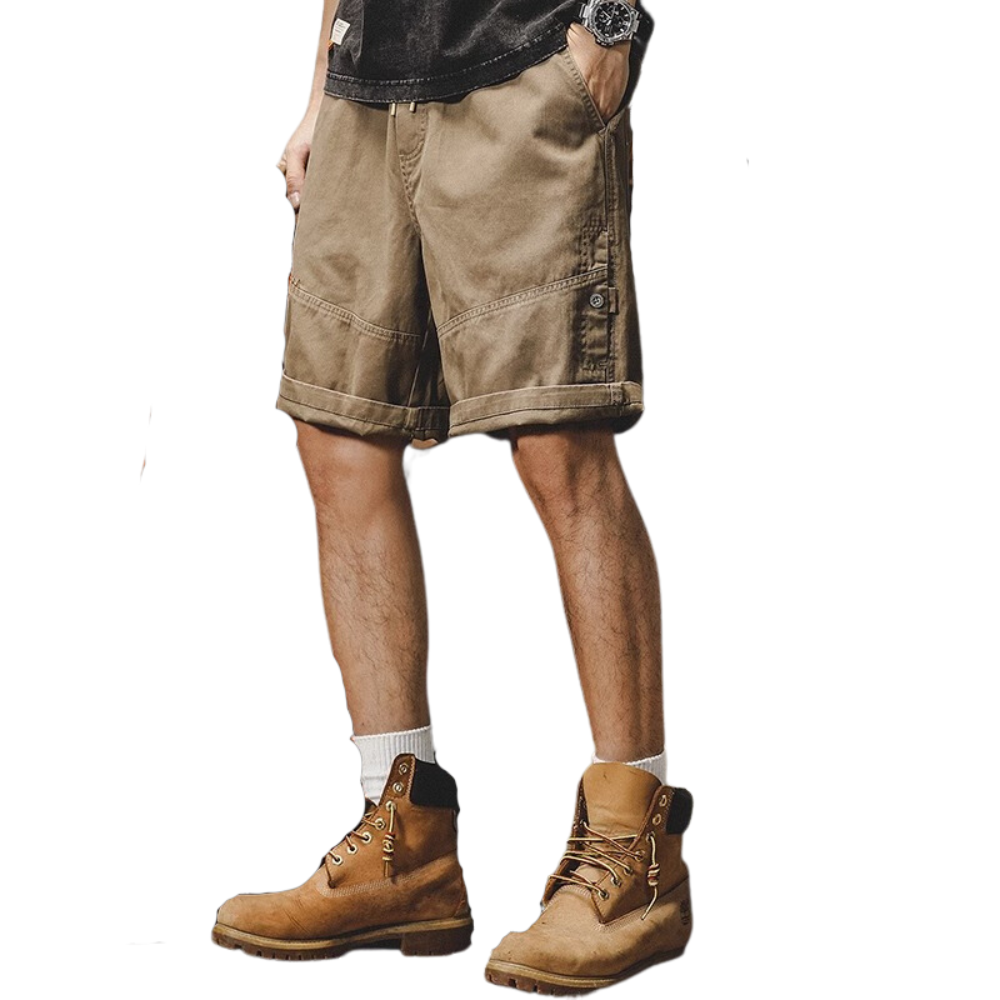 American Retro Loose Large Size Casual Distressed Plain Cargo Shorts