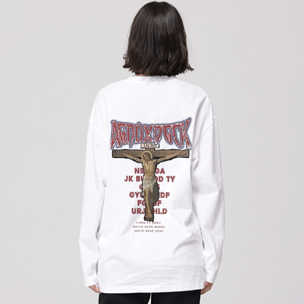Vintage Bold Jesus Letter Graphic Long Sleeve Shirt