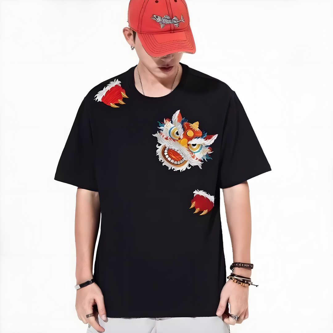 Japanese Lion Embroidered T-shirt