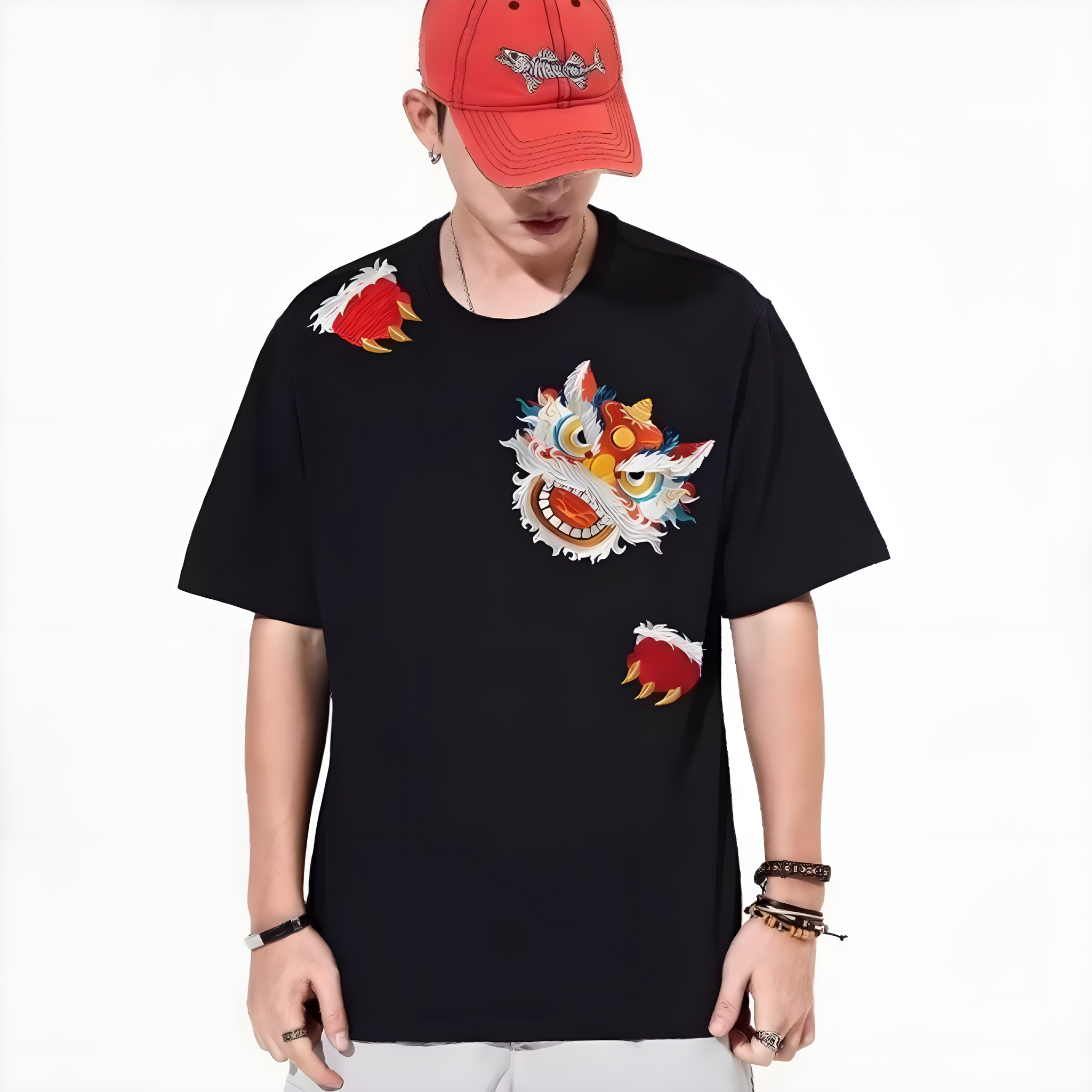 Japanese Lion Embroidered T-shirt