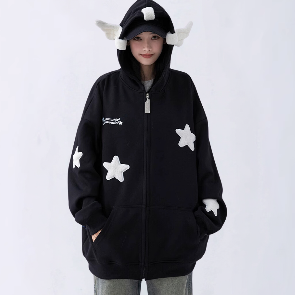 Solid Color 3D Stars Hoodie