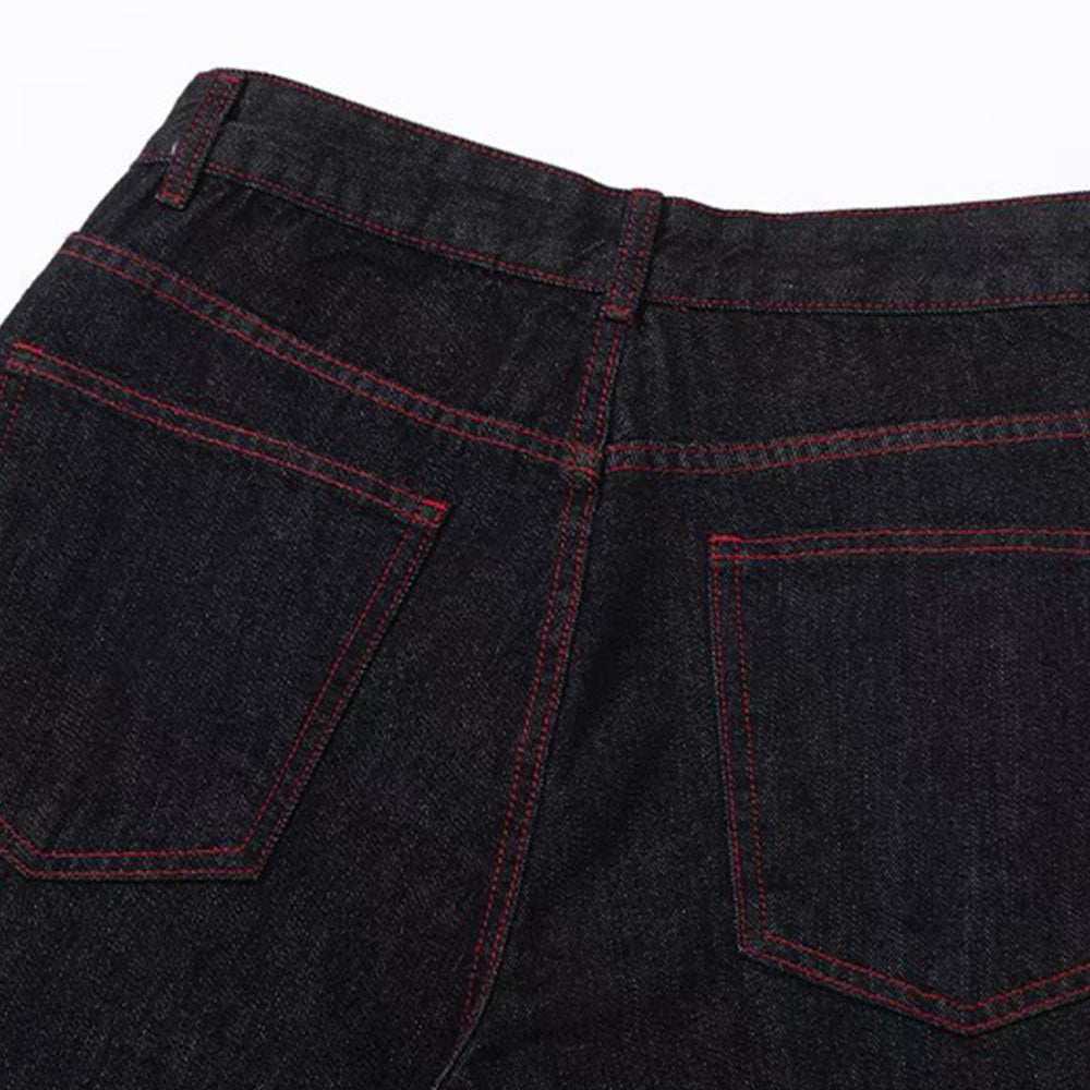 Plaid Patchwork Design Retro Jeans
