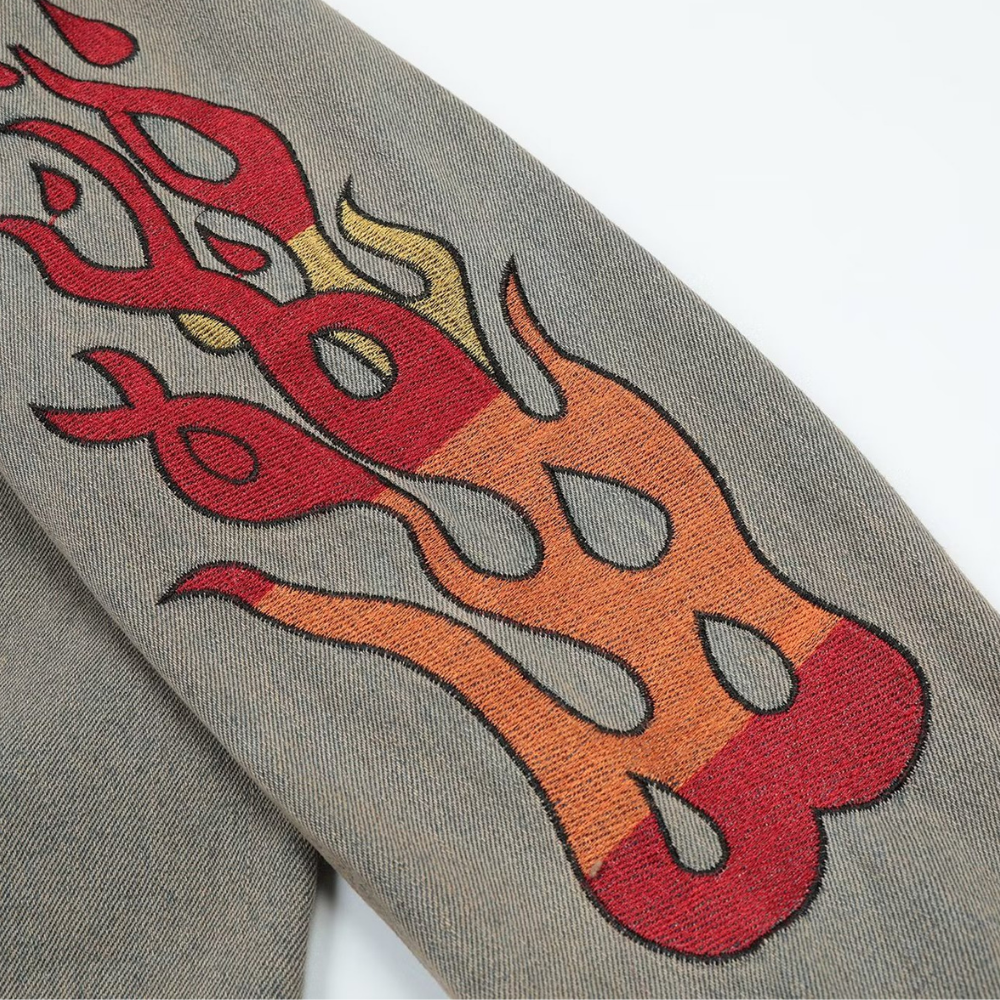 American Flame Embroidery Denim Jacket
