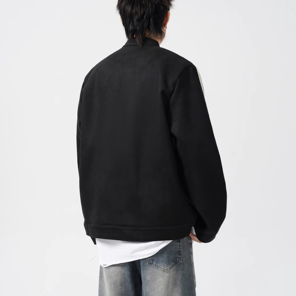Contrast Stripe Suede Motorcycle Jacket
