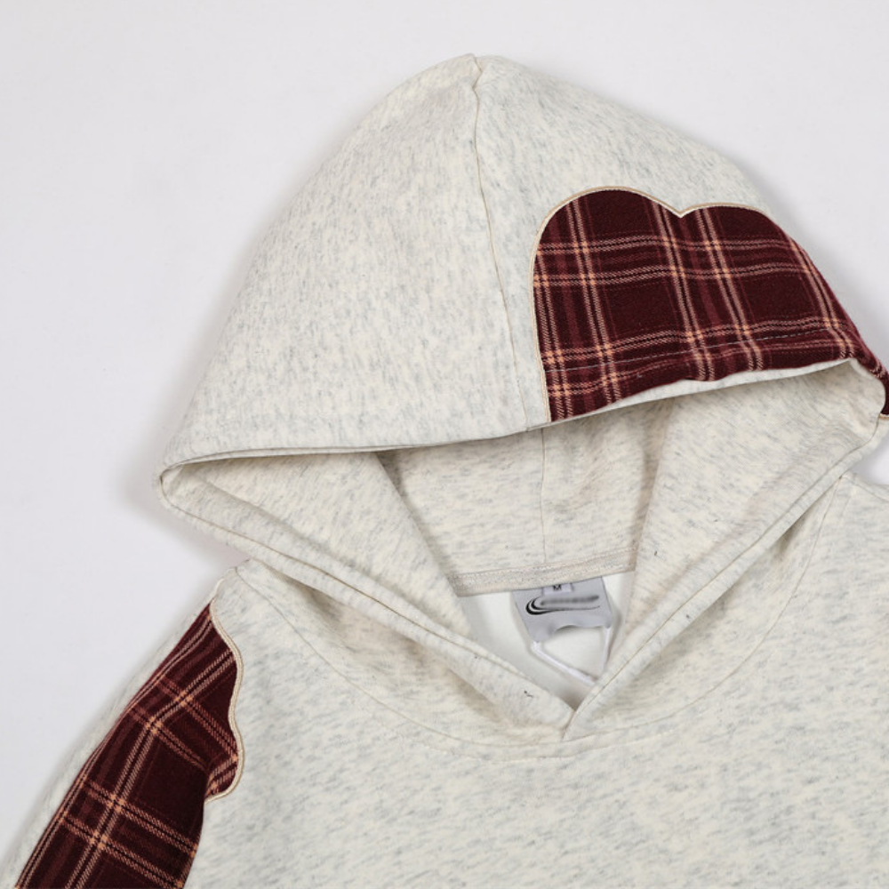 Vintage Letter Plaid Patch Hoodie