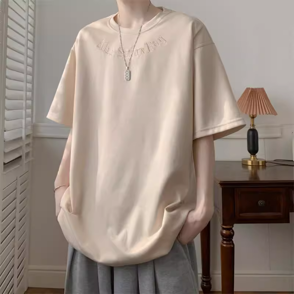 Suede Embroidered Letter T-Shirt