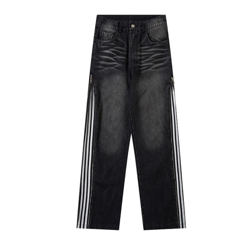 Unseen Echoes Casual Side Zipper Three-Bar Jeans