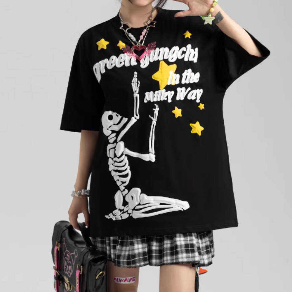 Skeleton Stars Foam Letter T-shirt