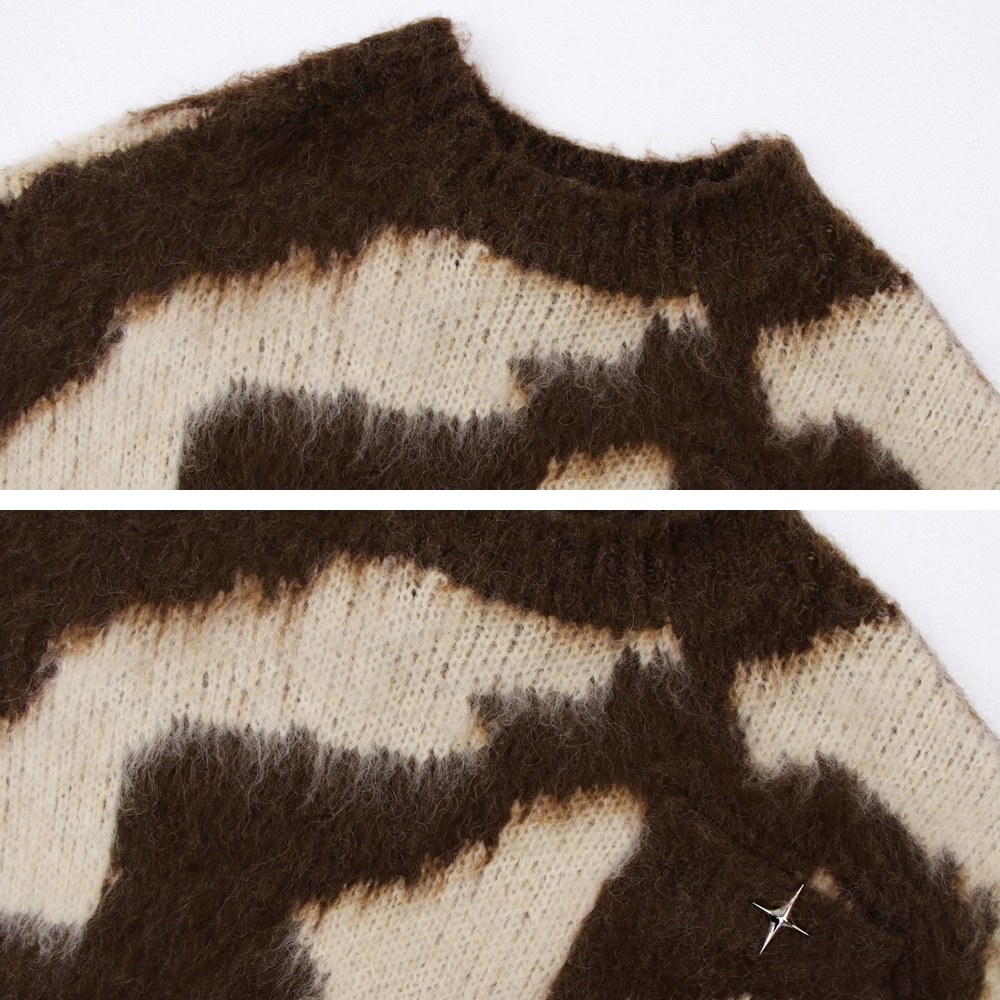 Contrast Color Deer Plush Cross Sweater