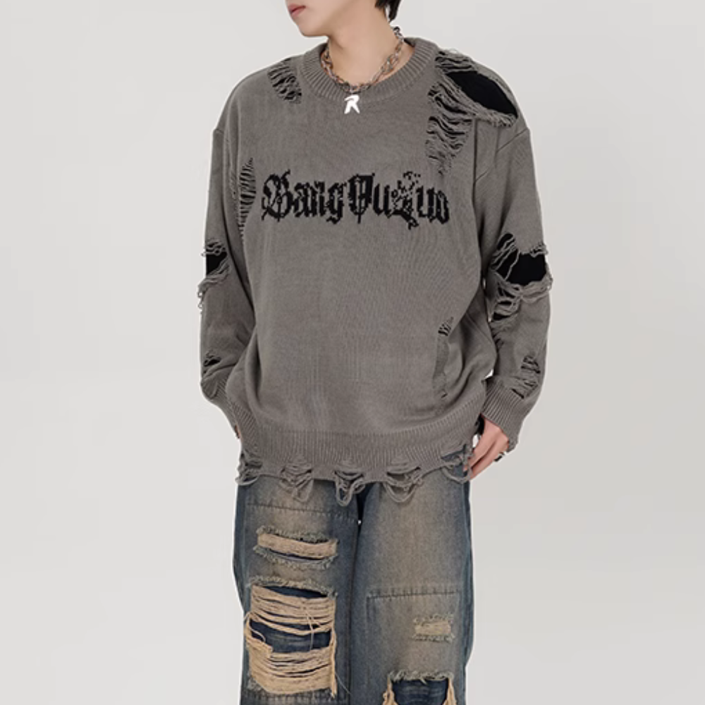 Versatile Solid Color Ripped Sweater