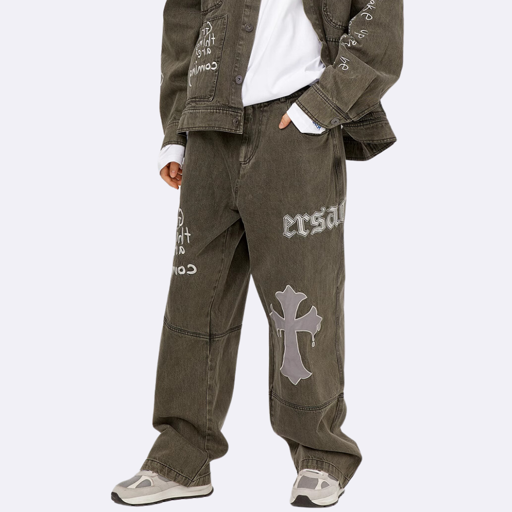 High Street Cross Embroidered Jeans