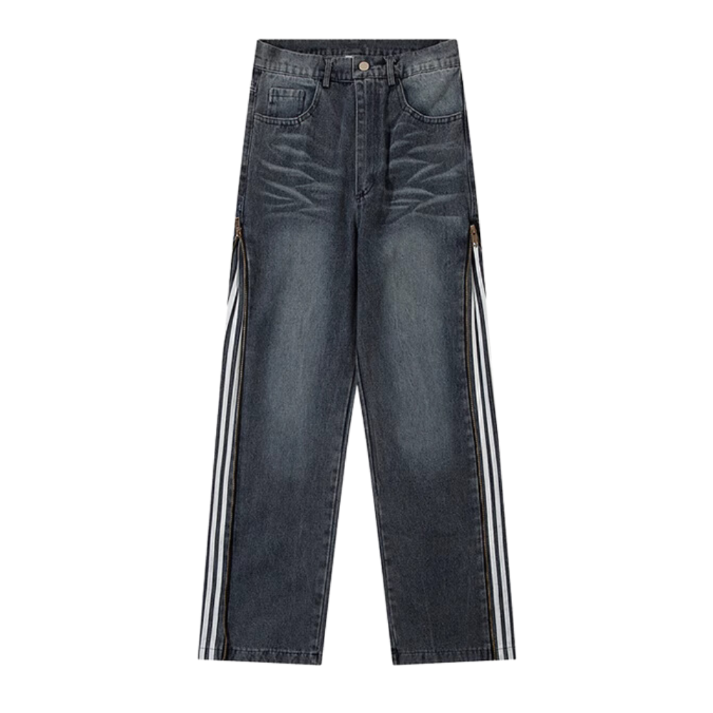 Unseen Echoes Casual Side Zipper Three-Bar Jeans
