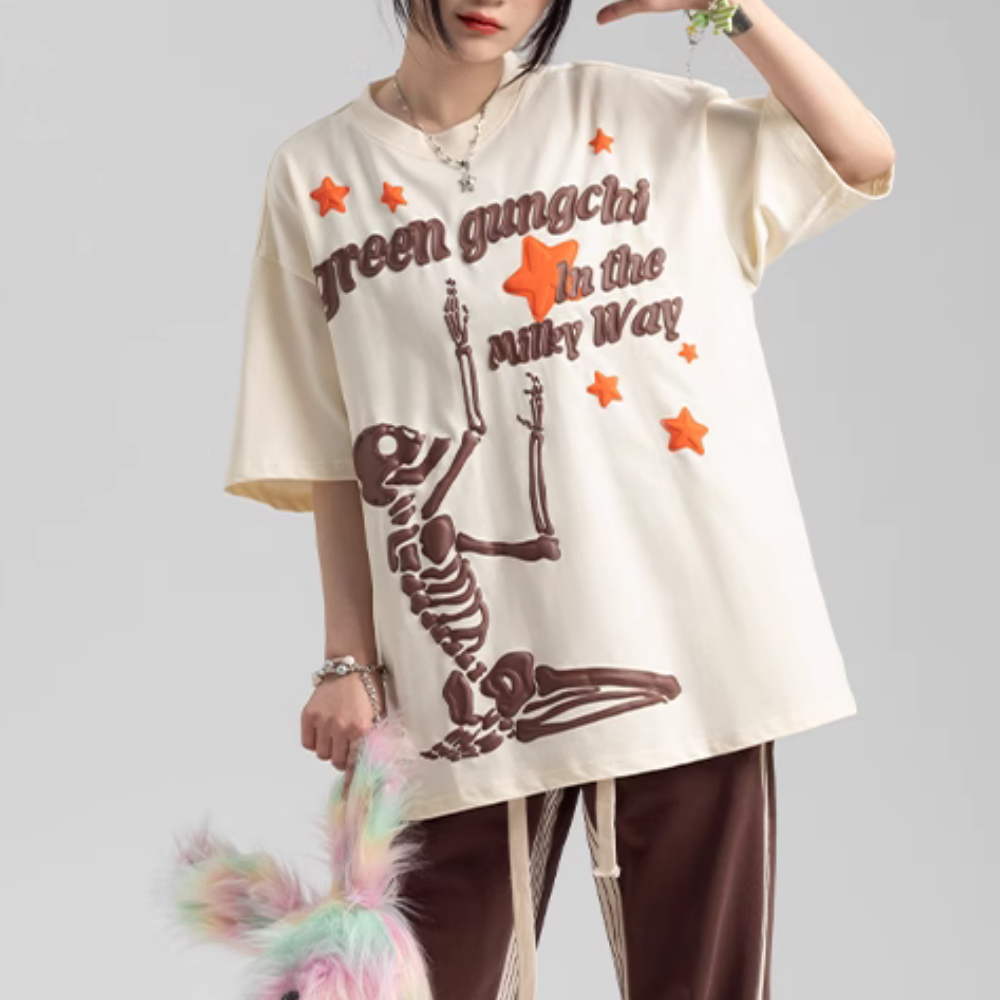 Skeleton Stars Foam Letter T-shirt