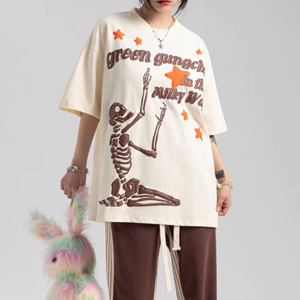 Skeleton Stars Foam Letter T-shirt
