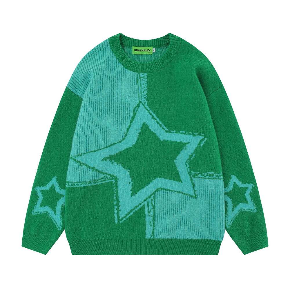 Retro Star Knit Patchwork Sweater