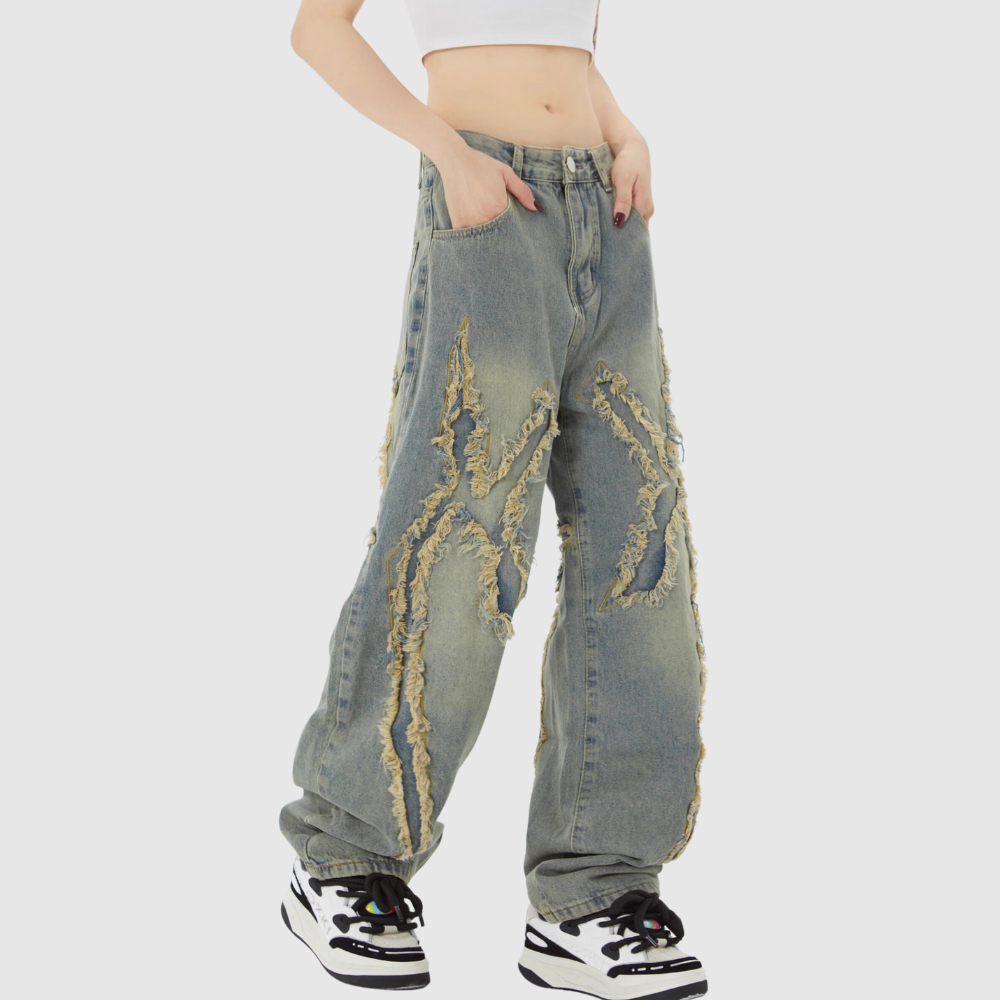 High Street Brushed Denim Patchwork Jeans