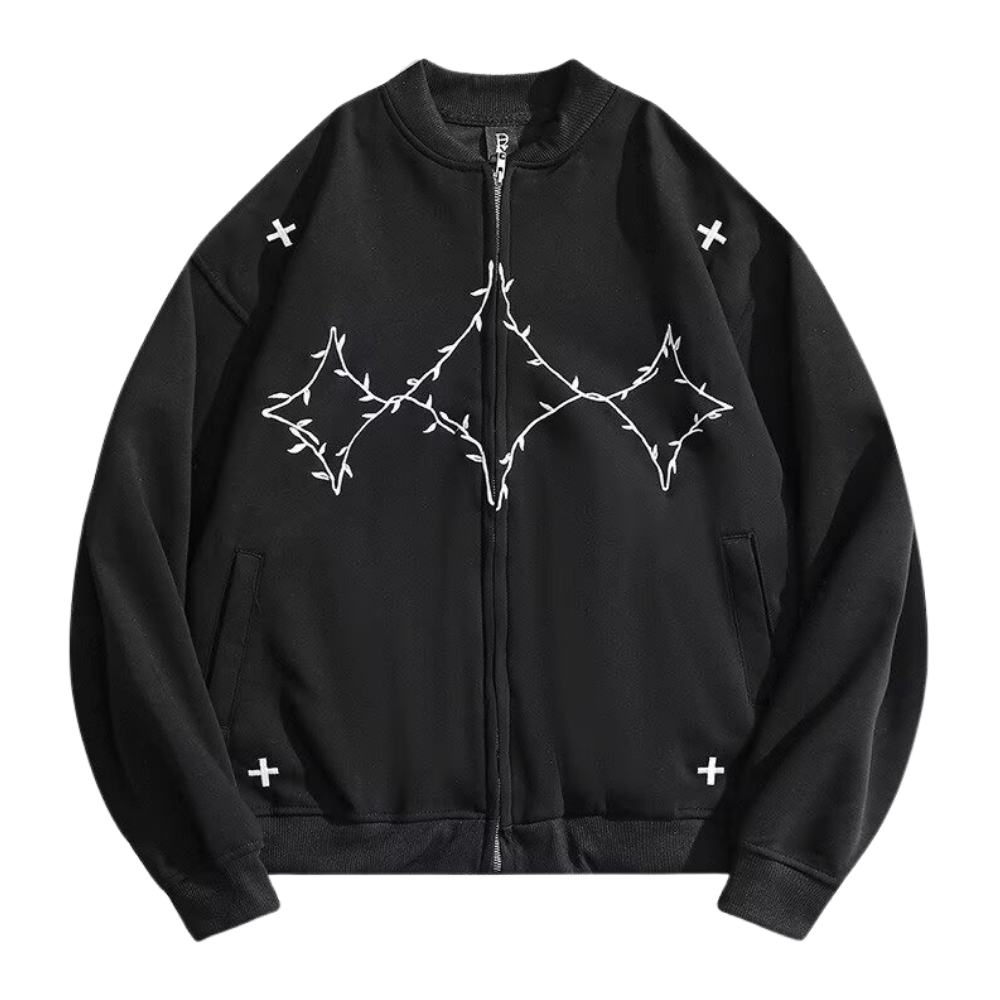 Embroidered Bomber Zip-Up Jacket