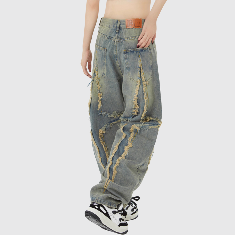 High Street Brushed Denim Patchwork Jeans