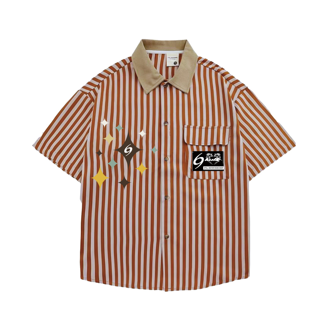 6Kull Preppy Striped Star Embroidered Shirt