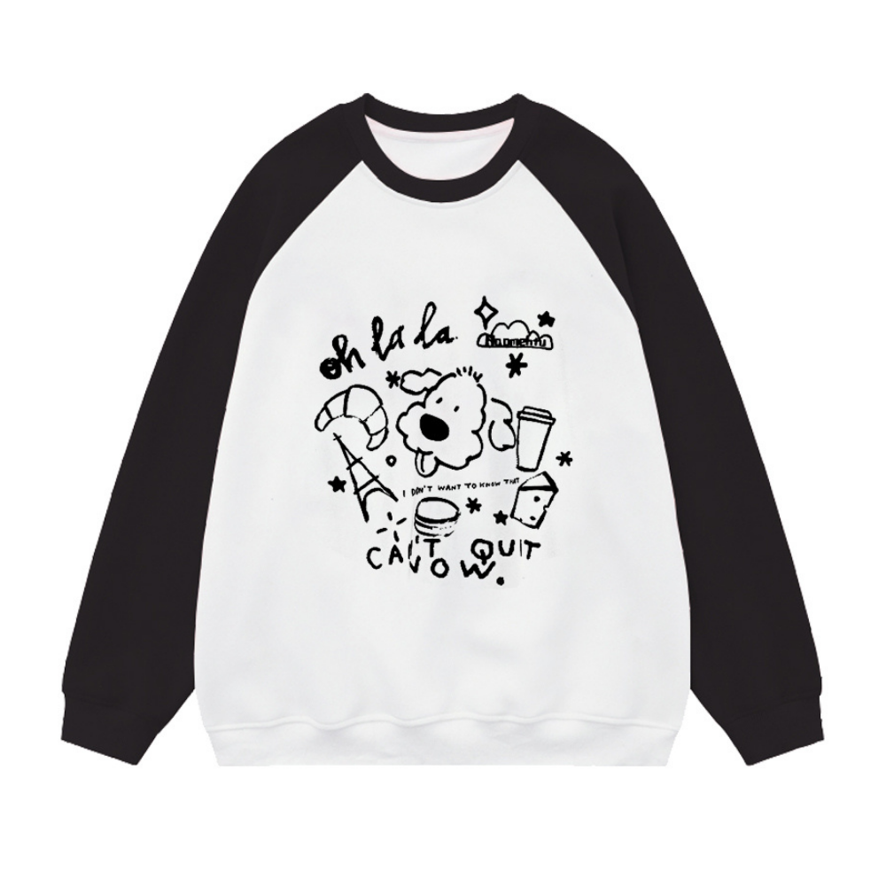 Cute Cartoon Print Patchwork Sweatshirt