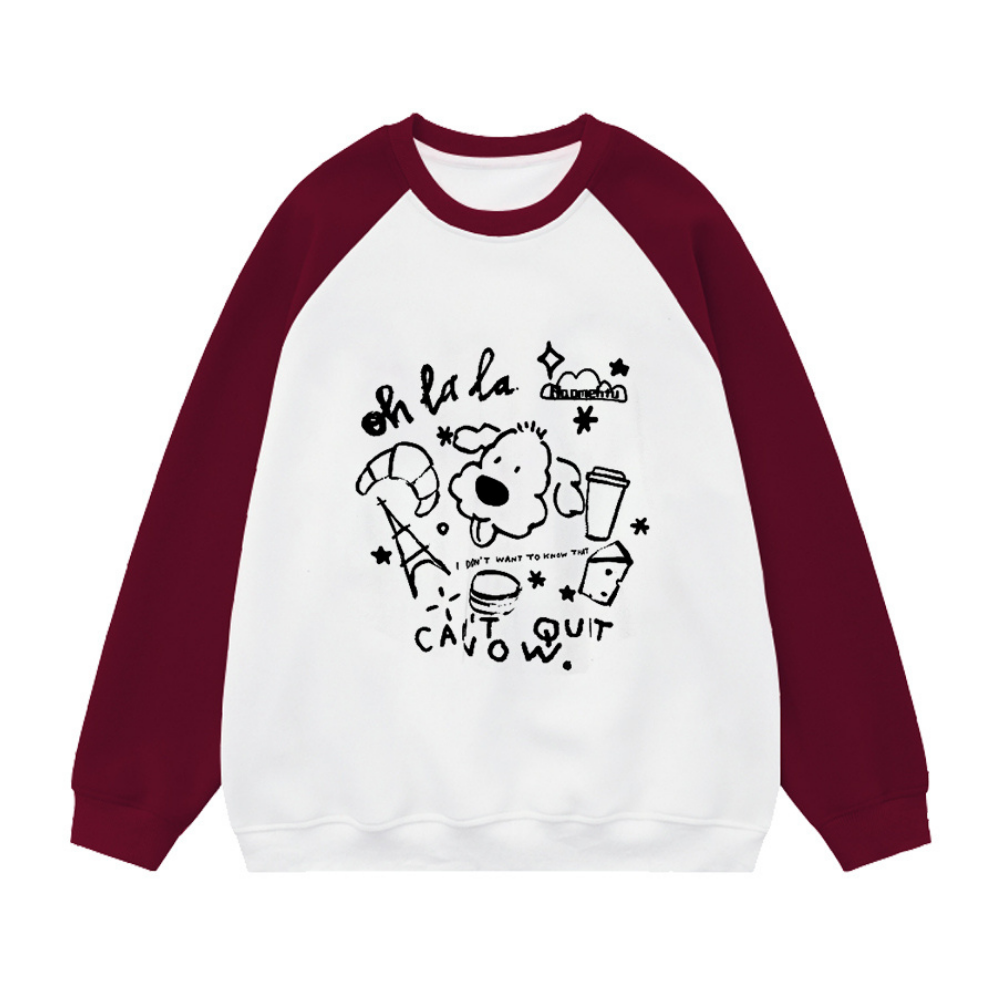 Cute Cartoon Print Patchwork Sweatshirt
