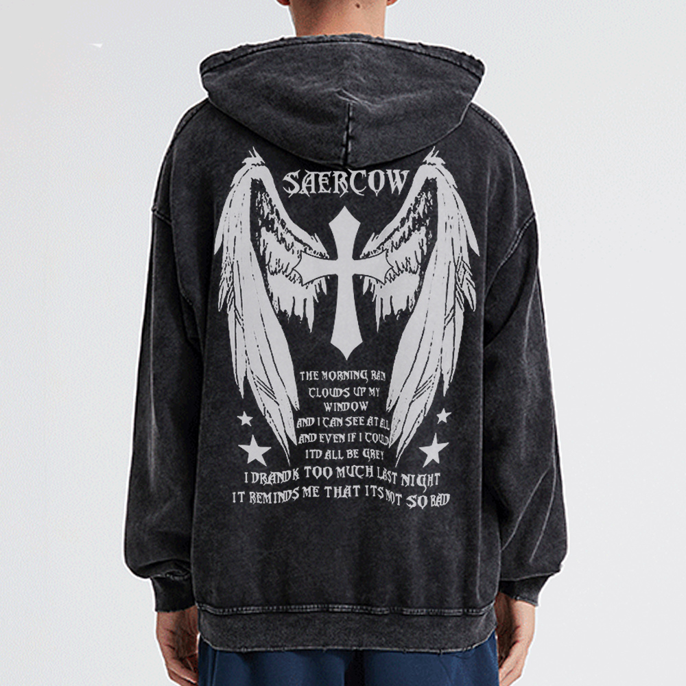 Casual Wings Cross Washed Hoodie