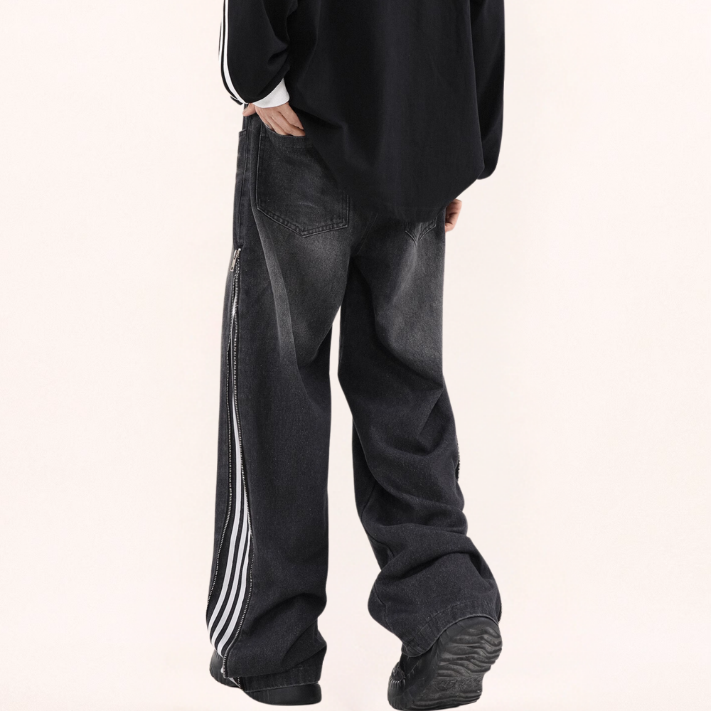 Unseen Echoes Casual Side Zipper Three-Bar Jeans