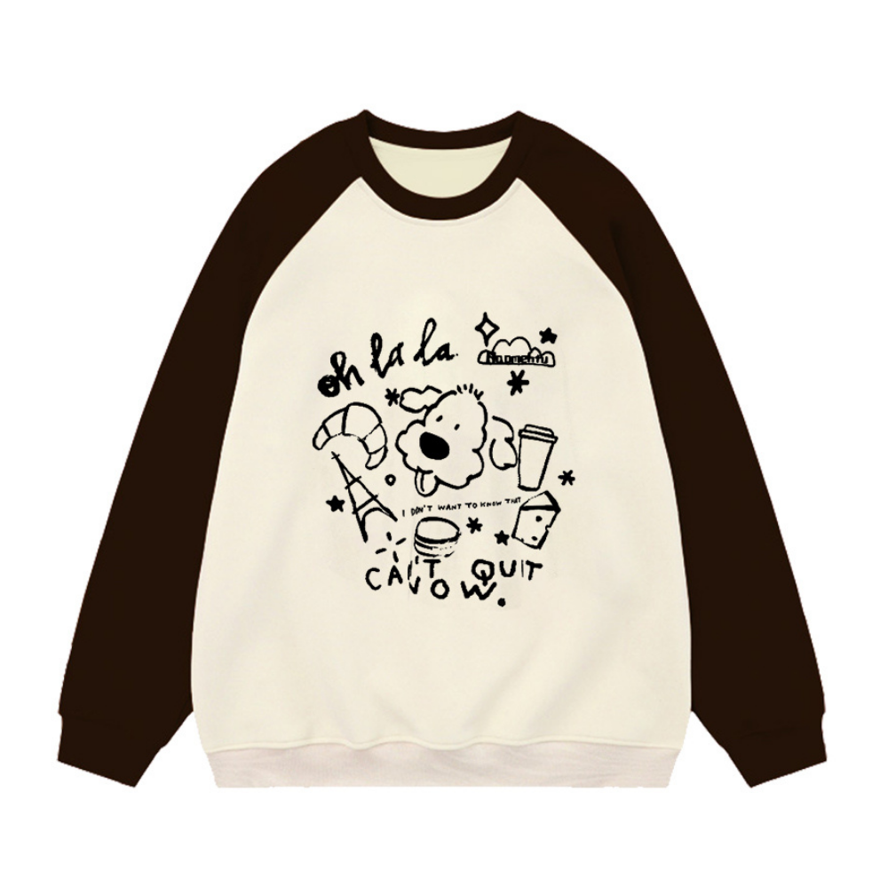 Cute Cartoon Print Patchwork Sweatshirt
