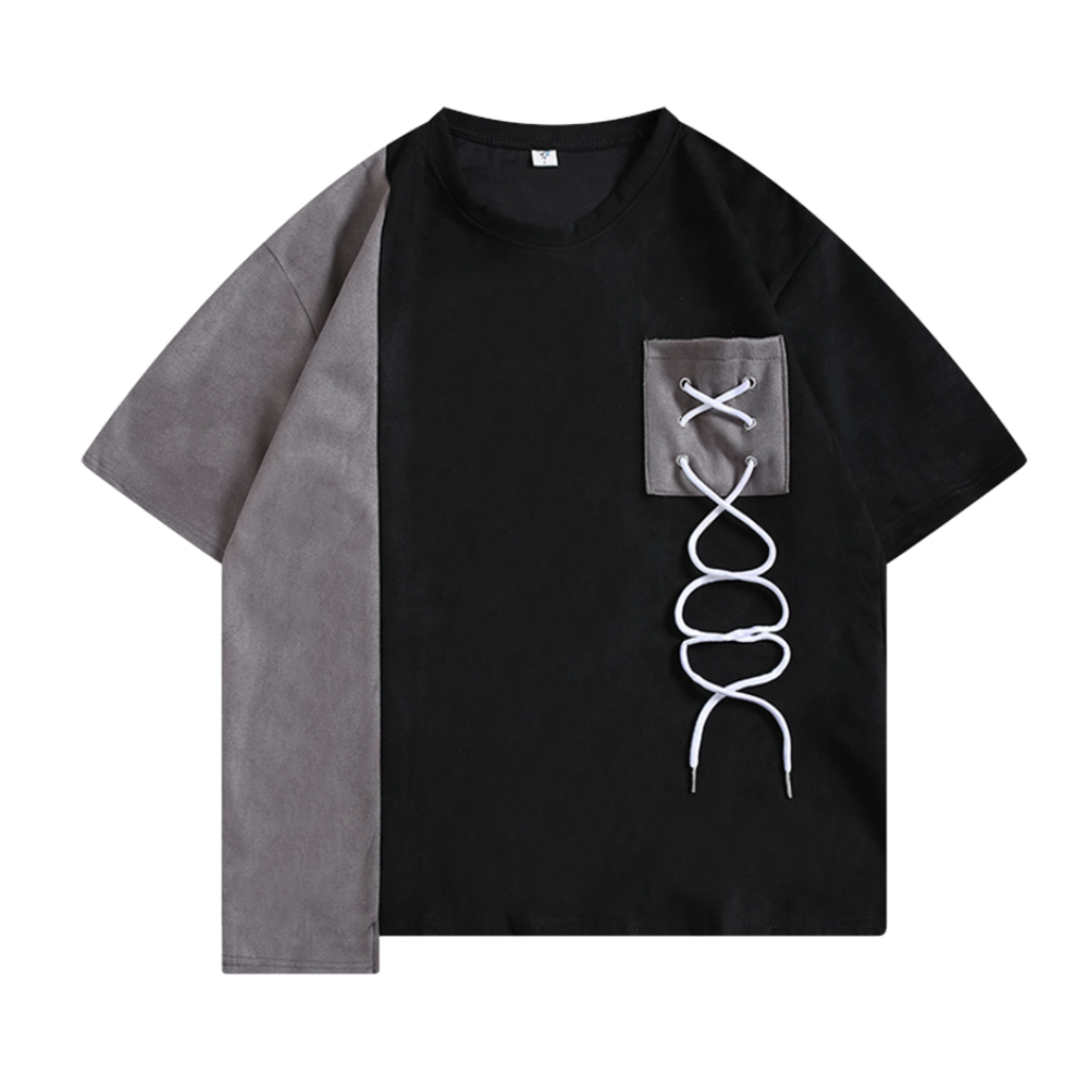 Pocket Drawstring Paneled T-shirt