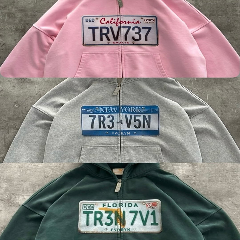Evokyn New York License Plate Zip Hoodie
