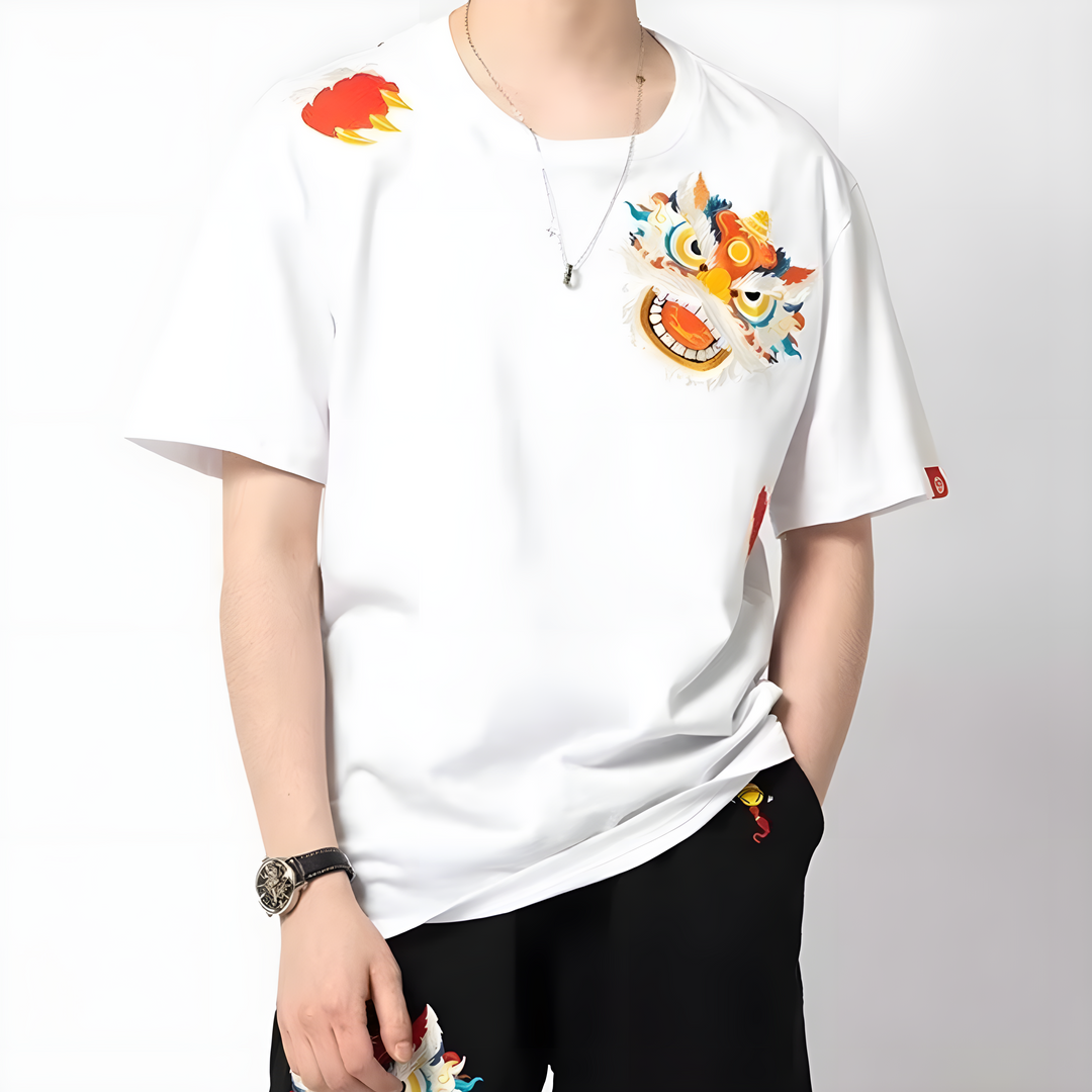 Japanese Lion Embroidered T-shirt