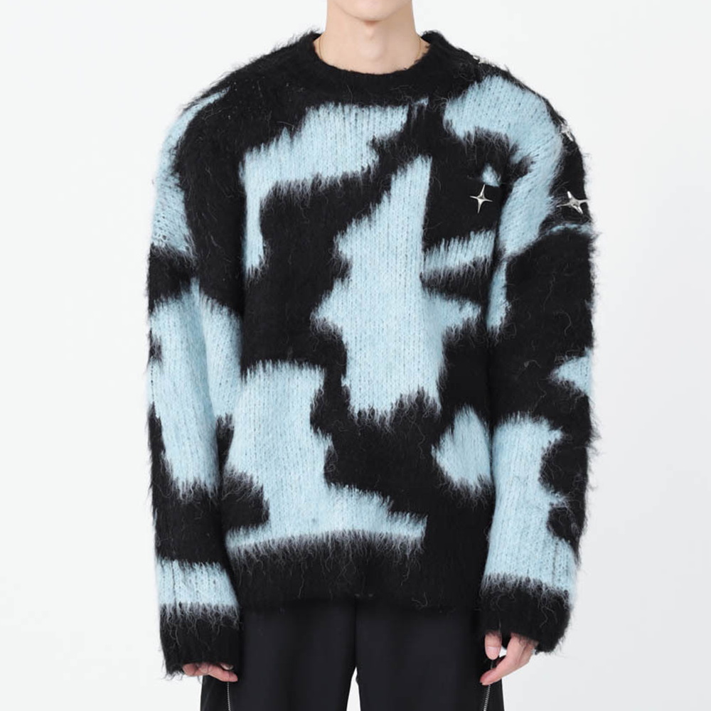 Contrast Color Deer Plush Cross Sweater