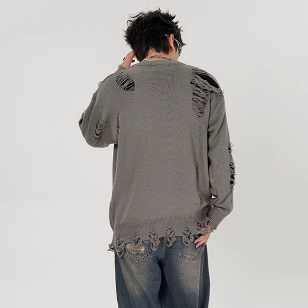 Versatile Solid Color Ripped Sweater