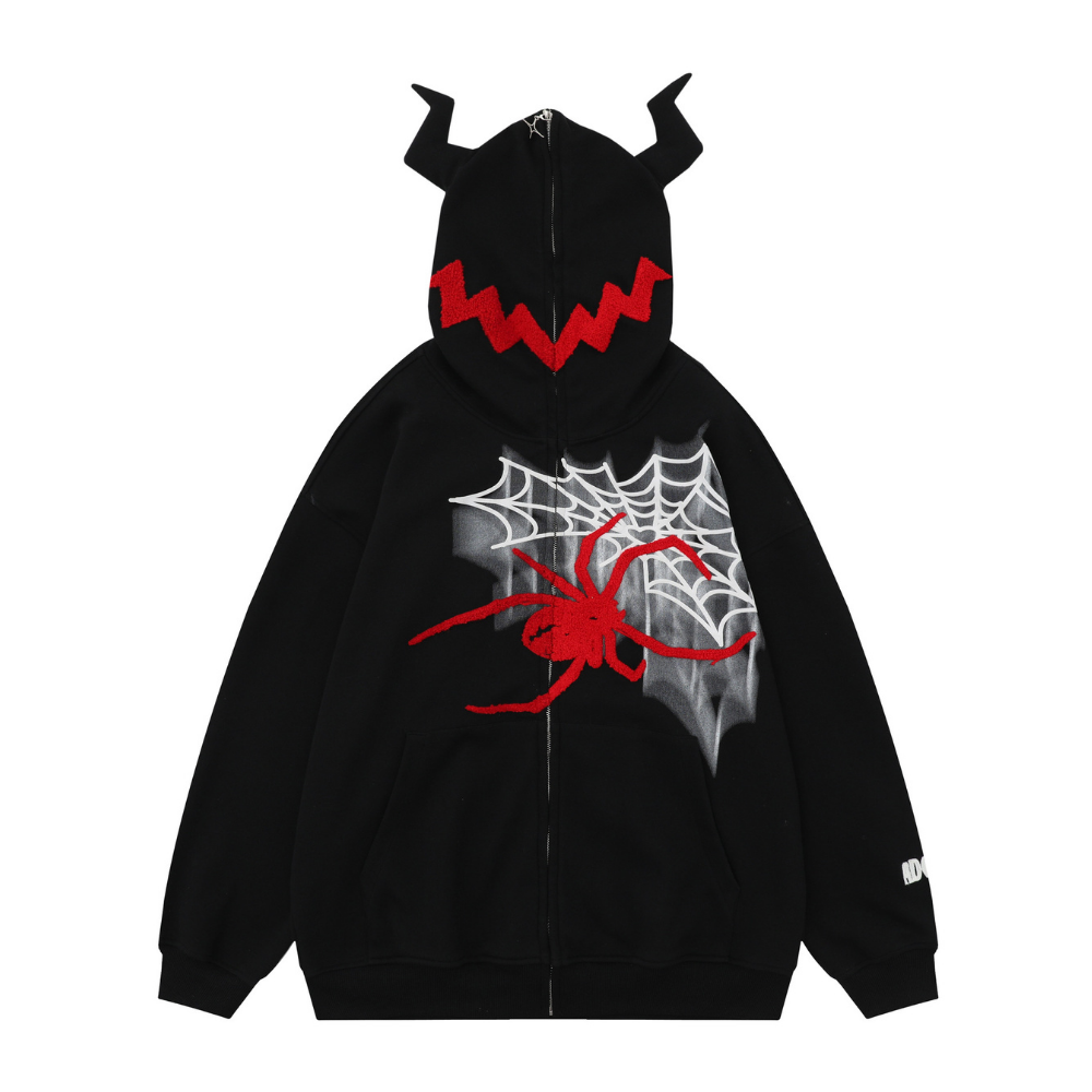 Devil Horn Spider Embroidered Hoodie