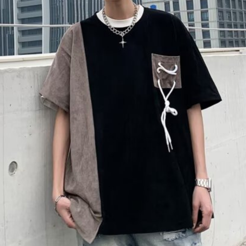 Pocket Drawstring Paneled T-shirt